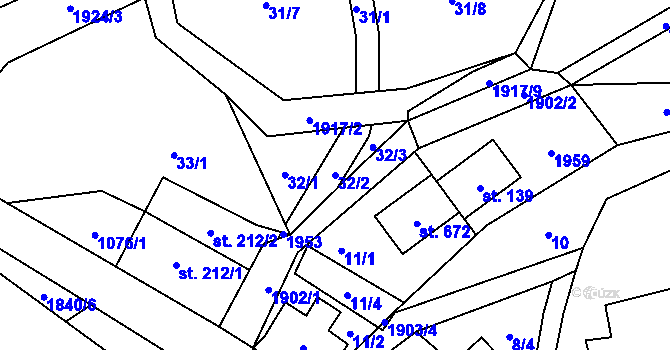 Parcela st. 32/2 v KÚ Mníšek u Liberce, Katastrální mapa
