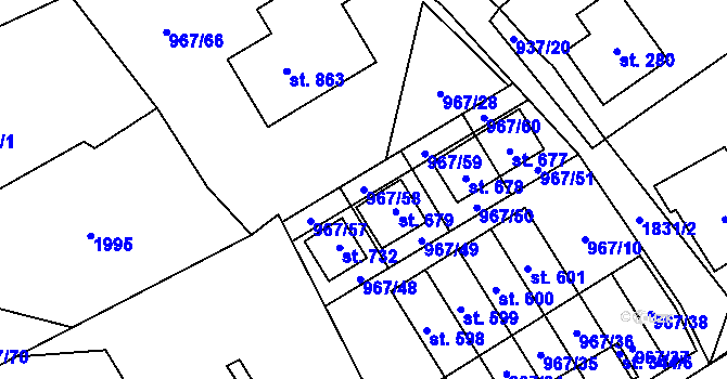 Parcela st. 967/58 v KÚ Mníšek u Liberce, Katastrální mapa