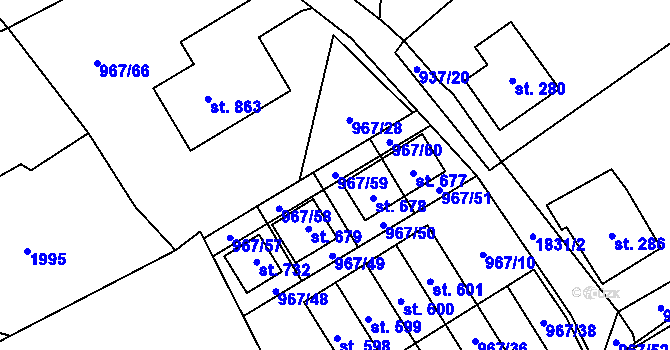 Parcela st. 967/59 v KÚ Mníšek u Liberce, Katastrální mapa
