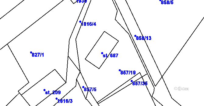 Parcela st. 687 v KÚ Mníšek u Liberce, Katastrální mapa