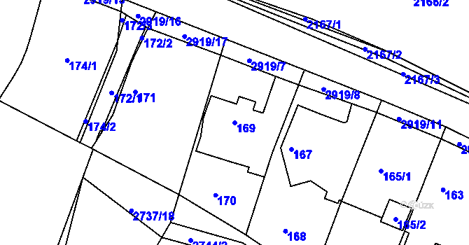Parcela st. 169 v KÚ Mníšek pod Brdy, Katastrální mapa