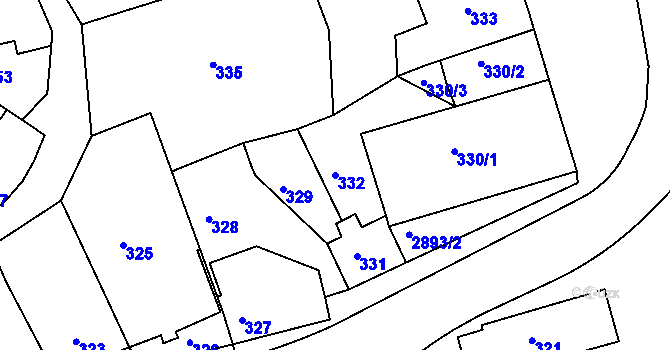 Parcela st. 332 v KÚ Mníšek pod Brdy, Katastrální mapa
