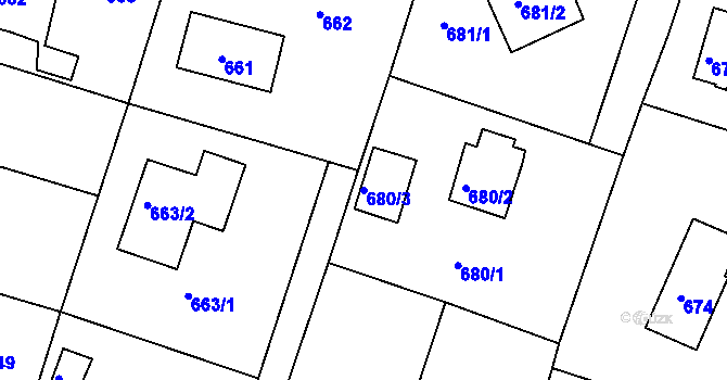 Parcela st. 680/3 v KÚ Mníšek pod Brdy, Katastrální mapa