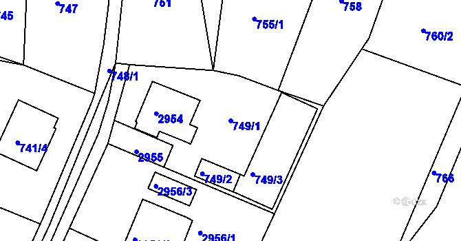 Parcela st. 749/1 v KÚ Mníšek pod Brdy, Katastrální mapa