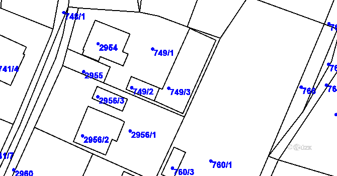 Parcela st. 749/3 v KÚ Mníšek pod Brdy, Katastrální mapa