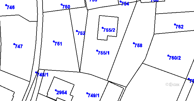 Parcela st. 755/1 v KÚ Mníšek pod Brdy, Katastrální mapa