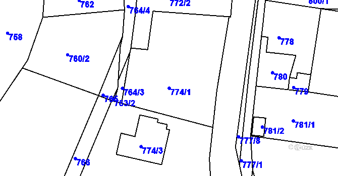 Parcela st. 774/1 v KÚ Mníšek pod Brdy, Katastrální mapa