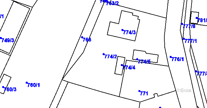 Parcela st. 774/2 v KÚ Mníšek pod Brdy, Katastrální mapa