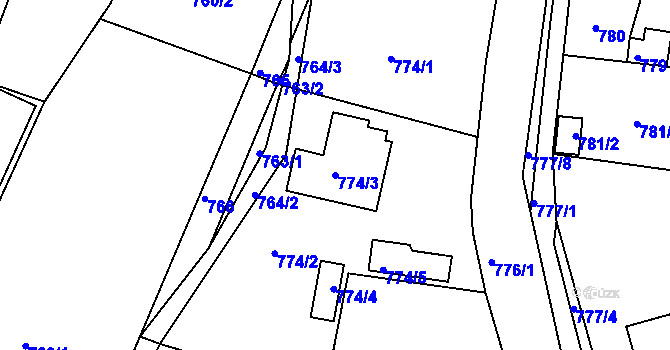Parcela st. 774/3 v KÚ Mníšek pod Brdy, Katastrální mapa