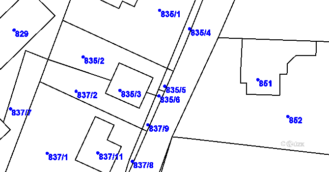 Parcela st. 835/5 v KÚ Mníšek pod Brdy, Katastrální mapa