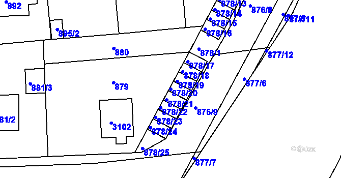 Parcela st. 878/20 v KÚ Mníšek pod Brdy, Katastrální mapa