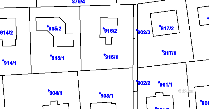 Parcela st. 916/1 v KÚ Mníšek pod Brdy, Katastrální mapa