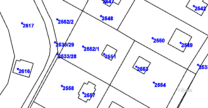 Parcela st. 2551 v KÚ Mníšek pod Brdy, Katastrální mapa