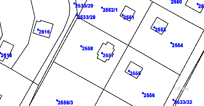 Parcela st. 2557 v KÚ Mníšek pod Brdy, Katastrální mapa