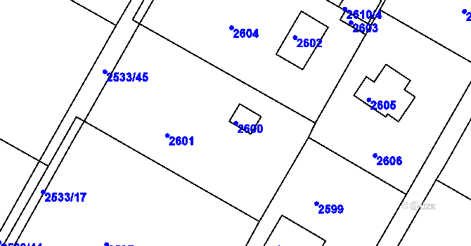 Parcela st. 2600 v KÚ Mníšek pod Brdy, Katastrální mapa