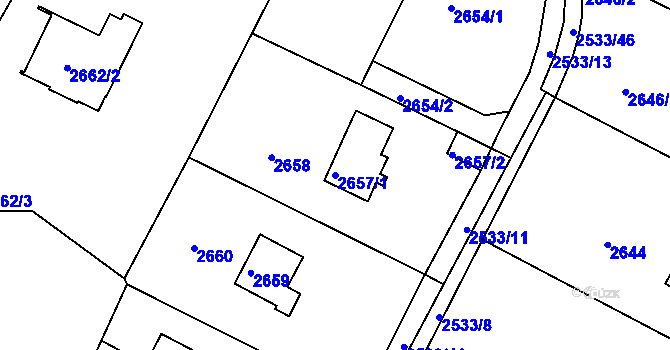 Parcela st. 2657/1 v KÚ Mníšek pod Brdy, Katastrální mapa