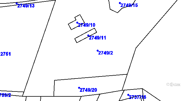 Parcela st. 2749/2 v KÚ Mníšek pod Brdy, Katastrální mapa