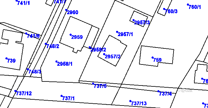 Parcela st. 2957/2 v KÚ Mníšek pod Brdy, Katastrální mapa