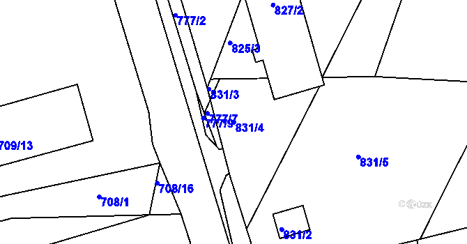 Parcela st. 831/4 v KÚ Mníšek pod Brdy, Katastrální mapa