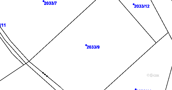 Parcela st. 2033/9 v KÚ Mníšek pod Brdy, Katastrální mapa