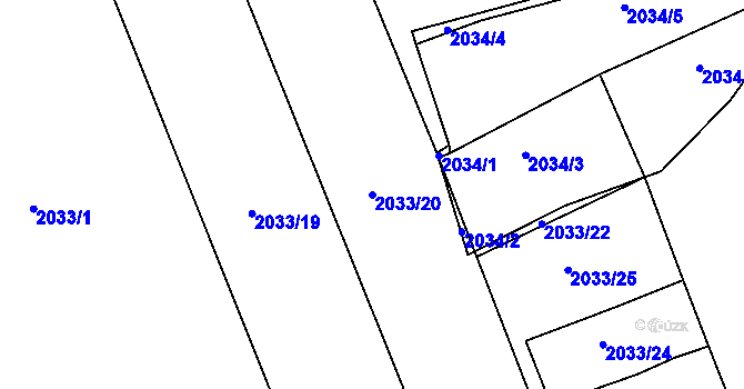 Parcela st. 2033/20 v KÚ Mníšek pod Brdy, Katastrální mapa