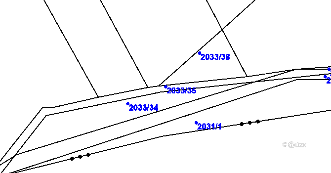 Parcela st. 2033/35 v KÚ Mníšek pod Brdy, Katastrální mapa