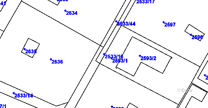 Parcela st. 2533/16 v KÚ Mníšek pod Brdy, Katastrální mapa