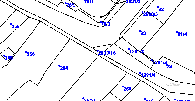Parcela st. 2890/15 v KÚ Mníšek pod Brdy, Katastrální mapa