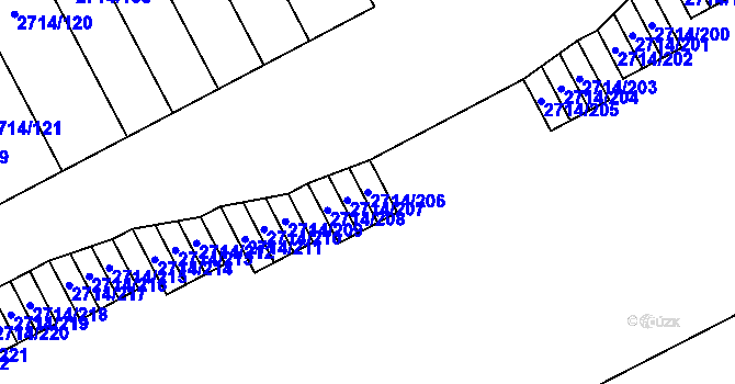 Parcela st. 2714/206 v KÚ Mníšek pod Brdy, Katastrální mapa