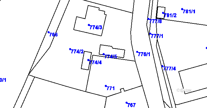 Parcela st. 774/5 v KÚ Mníšek pod Brdy, Katastrální mapa