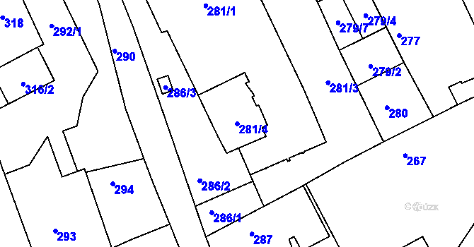 Parcela st. 281/4 v KÚ Mníšek pod Brdy, Katastrální mapa