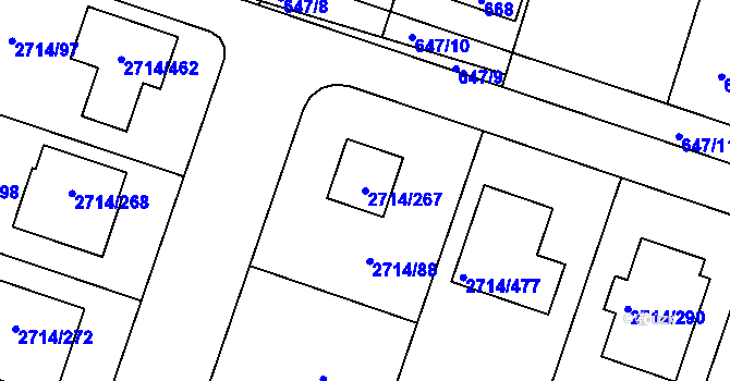 Parcela st. 2714/267 v KÚ Mníšek pod Brdy, Katastrální mapa