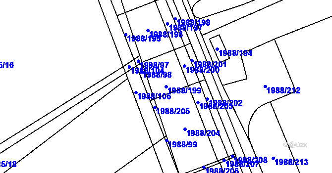 Parcela st. 1988/199 v KÚ Mníšek pod Brdy, Katastrální mapa