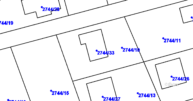 Parcela st. 2744/33 v KÚ Mníšek pod Brdy, Katastrální mapa