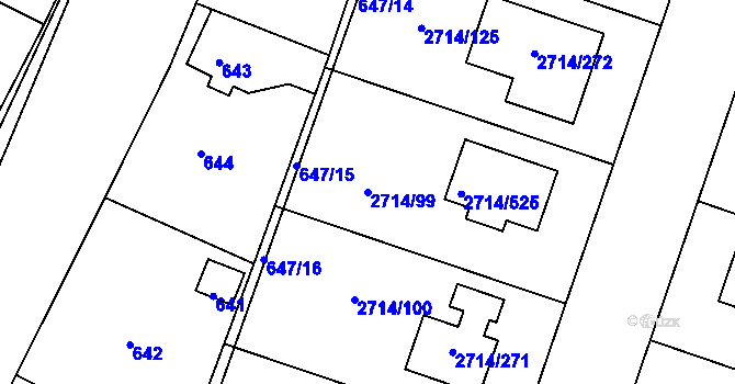 Parcela st. 2714/99 v KÚ Mníšek pod Brdy, Katastrální mapa