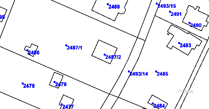 Parcela st. 2487/2 v KÚ Mníšek pod Brdy, Katastrální mapa