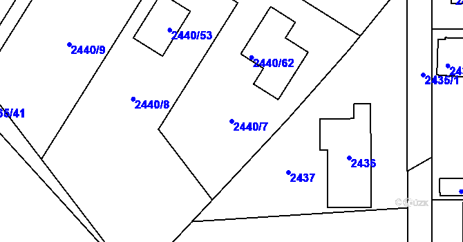 Parcela st. 2440/7 v KÚ Mníšek pod Brdy, Katastrální mapa