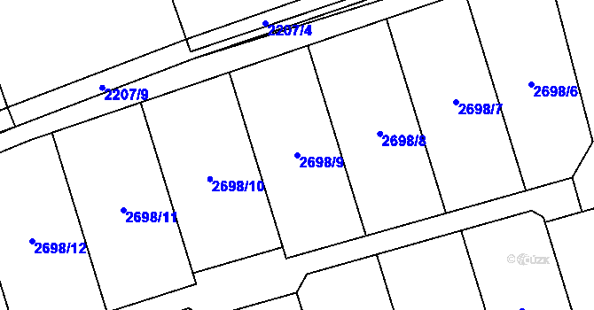 Parcela st. 2698/9 v KÚ Mníšek pod Brdy, Katastrální mapa