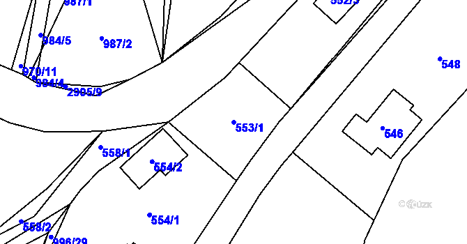 Parcela st. 553/1 v KÚ Mníšek pod Brdy, Katastrální mapa