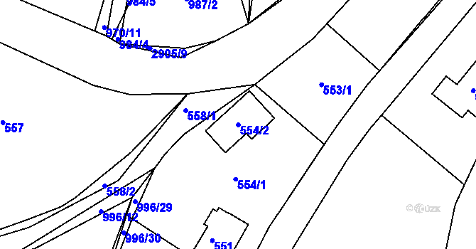 Parcela st. 554/2 v KÚ Mníšek pod Brdy, Katastrální mapa