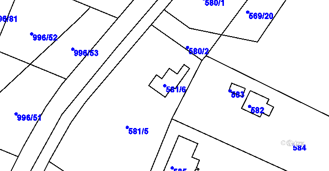 Parcela st. 581/6 v KÚ Mníšek pod Brdy, Katastrální mapa