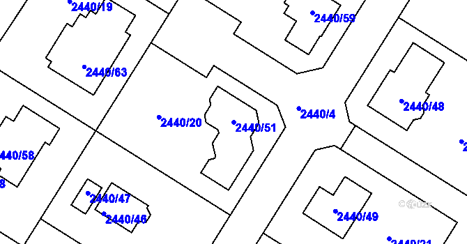 Parcela st. 2440/51 v KÚ Mníšek pod Brdy, Katastrální mapa