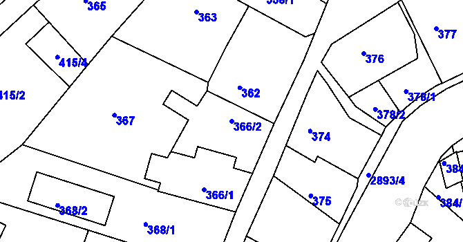 Parcela st. 366/2 v KÚ Mníšek pod Brdy, Katastrální mapa