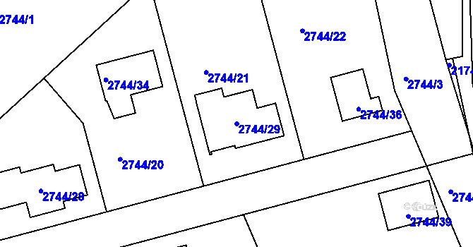 Parcela st. 2744/29 v KÚ Mníšek pod Brdy, Katastrální mapa