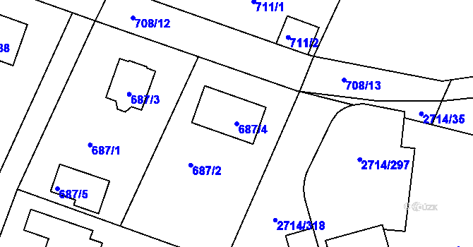 Parcela st. 687/4 v KÚ Mníšek pod Brdy, Katastrální mapa