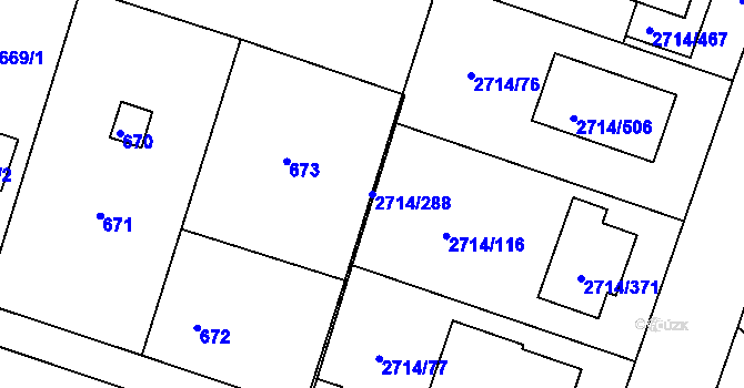 Parcela st. 2714/288 v KÚ Mníšek pod Brdy, Katastrální mapa