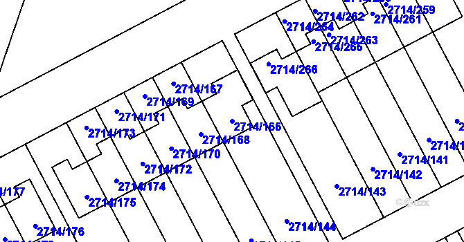Parcela st. 2714/166 v KÚ Mníšek pod Brdy, Katastrální mapa