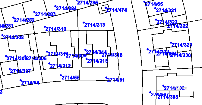 Parcela st. 2714/316 v KÚ Mníšek pod Brdy, Katastrální mapa
