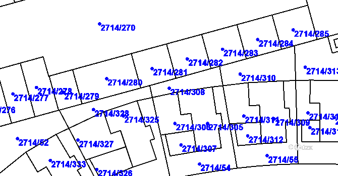 Parcela st. 2714/308 v KÚ Mníšek pod Brdy, Katastrální mapa