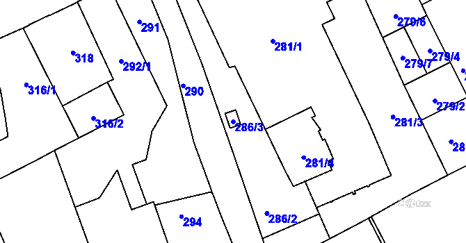 Parcela st. 286/3 v KÚ Mníšek pod Brdy, Katastrální mapa